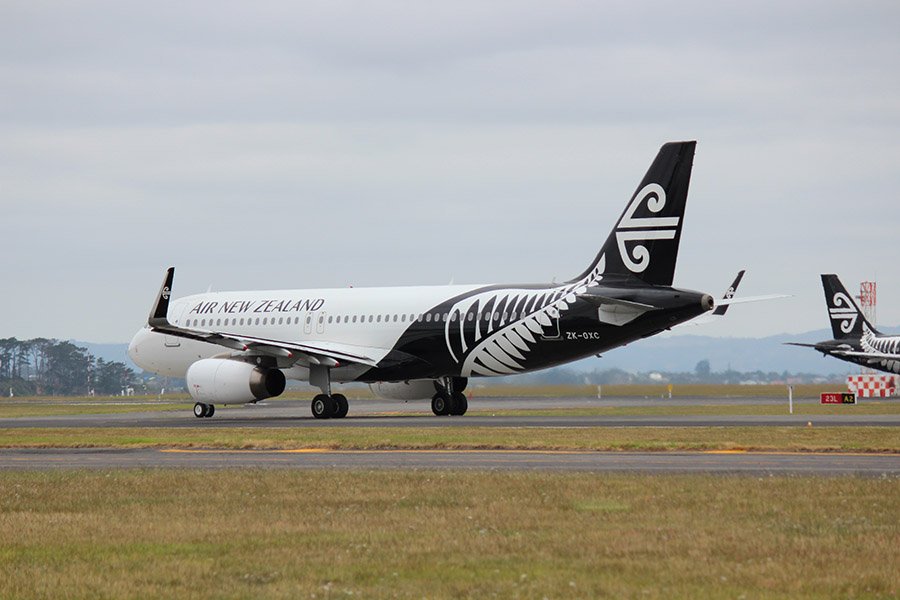 Air New Zealand plane with the fern design